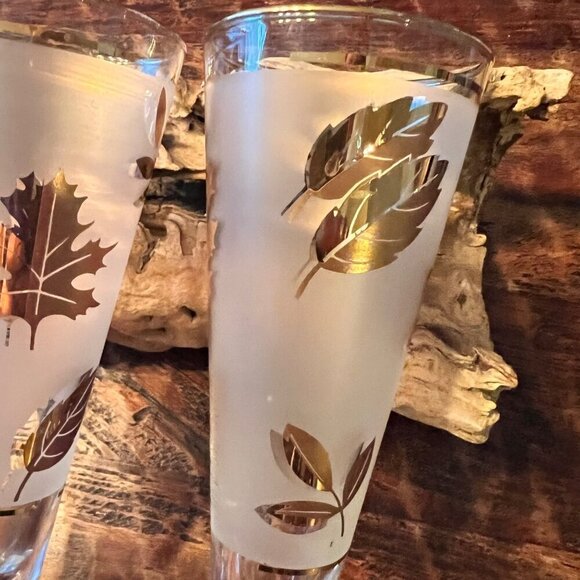 Vintage Libby Frosted Pilsners With Gold Leaf Design Set - Picture 10 of 11